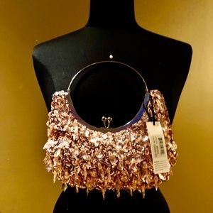 NWT Joan Vass Gorgeous Rose Gold Beaded Purse-RARE